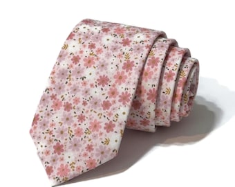 Pink Field of Blooms Floral Necktie - Wedding - Handmade - Trendy Wedding - Anniversary - Pocket Square - Boys Tie - Groomsman- Flower Magic