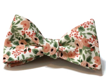 Rosa Rosa Floral Bow Tie~Mens Self Tie Bow Tie~Mens Bow Tie~Flower Tie~Cotton Bow Tie~Wedding Bow Tie~Floral Tie~Bow Tie~Blush~Pink~Sage