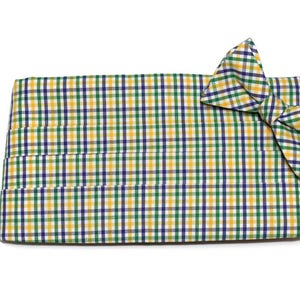 Mardi Gras Cummerbund & Bow Tie~Mens Cummerbund Set~Tattersall Bow Tie~Mens Formal Wear~Groomsmen~Groom~Self Tie Bow Tie~Men Gift~Wedding~