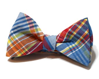 Plaid Seersucker Bow Tie~Mens Self Tie Bow Tie~Blue~Red~White~Yellow~Anniversary Gift~Wedding Tie~HoBo Ties~Cotton Bow Tie~Mens Gift