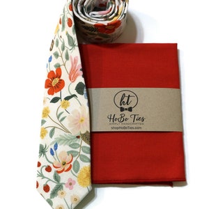 Ivory Strawberry Fields Floral Necktie Rifle Paper Co Fabric Pocket Square Wedding Necktie Handmade Necktie Wedding Gift image 3