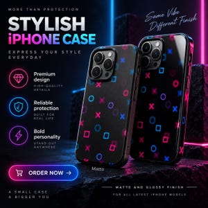 Neon Play Symbols Phone Case | Controller Button Pattern Snap Case