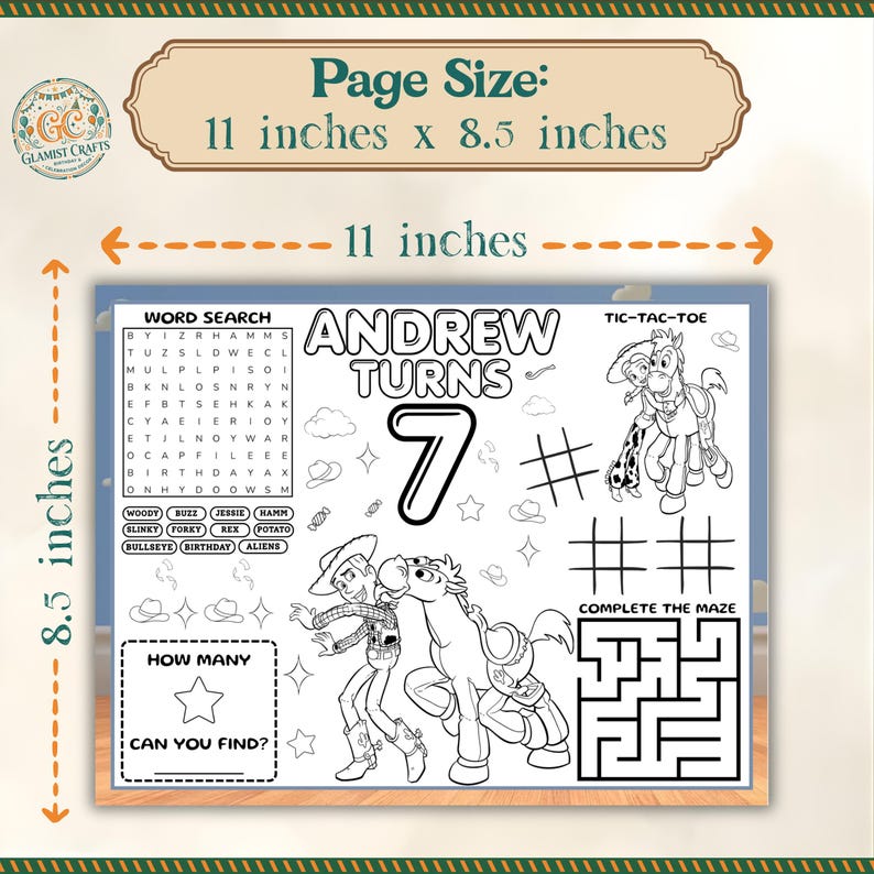 Toy Story Birthday Activity Placemat, Editable Woody Buzz Coloring Page ...