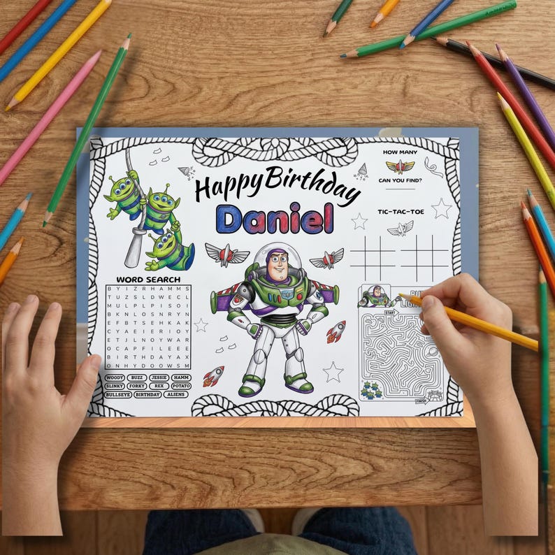Toy Story Birthday Activity Placemat, Editable Kids Coloring Page ...
