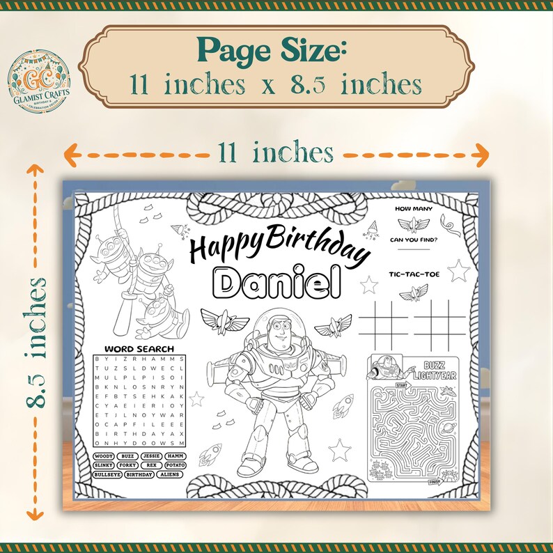 Toy Story Birthday Activity Placemat, Editable Kids Coloring Page ...