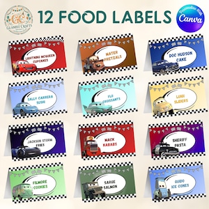 Cars Birthday Food Tent Labels, Editable Kids Buffet Cards, Lightning McQueen Party Decor, Printable Mater Place Cards, Digital Download