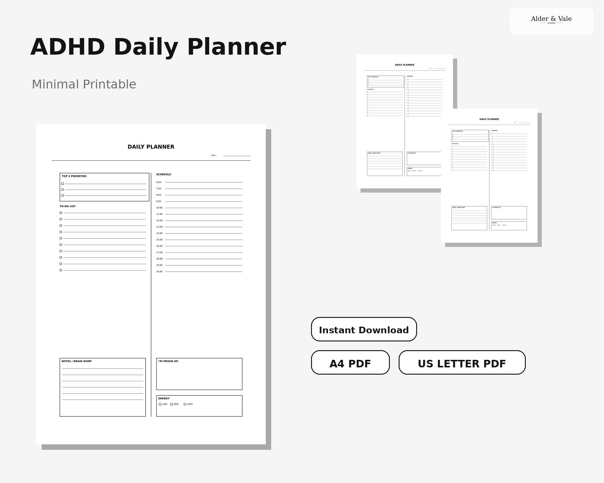 ADHD Daily Planner Printable | Minimal Focus Sheet | PDF Download | A4 ...