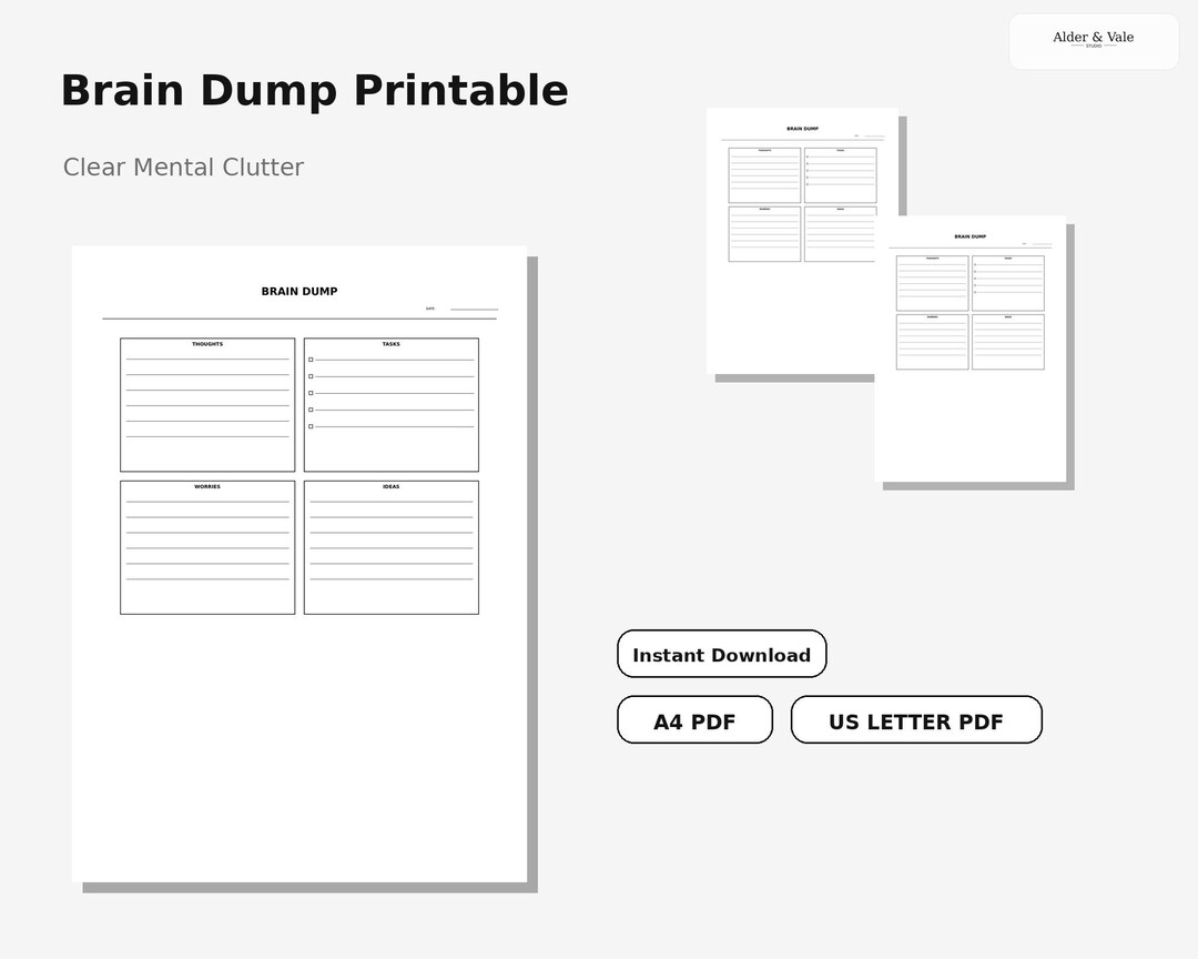 Brain Dump Printable | ADHD Worksheet | Minimal Mental Clarity Page ...
