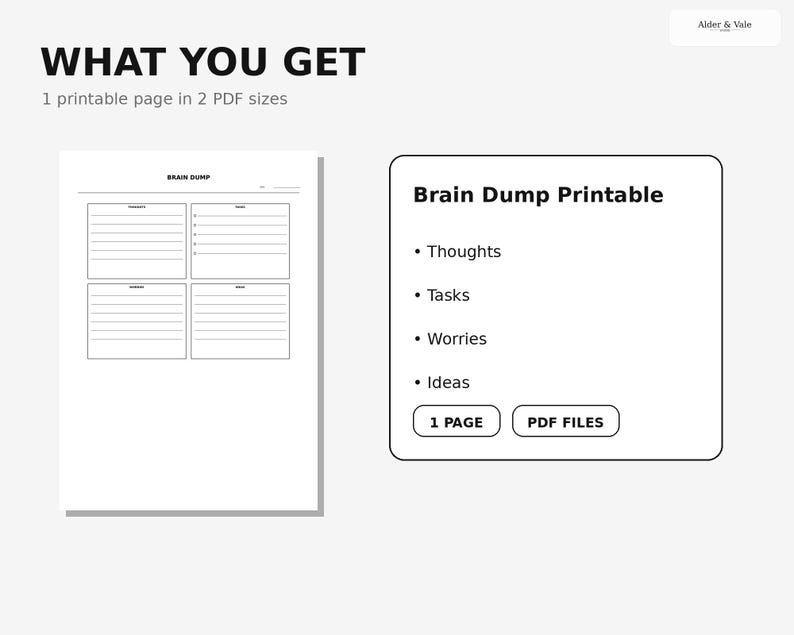 Brain Dump Printable | ADHD Worksheet | Minimal Mental Clarity Page ...