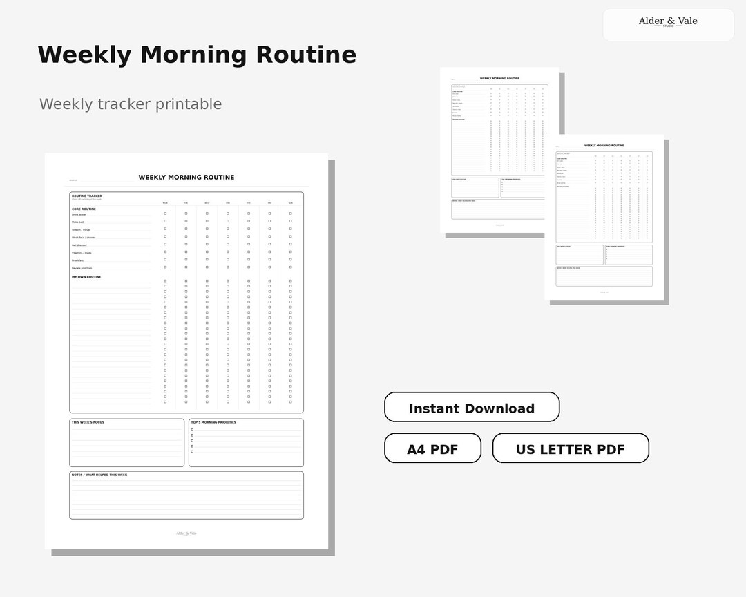 Weekly Routine Journal Weekly Morning Routine Printable | Habit Tracker + Custom Routine | A4 ...