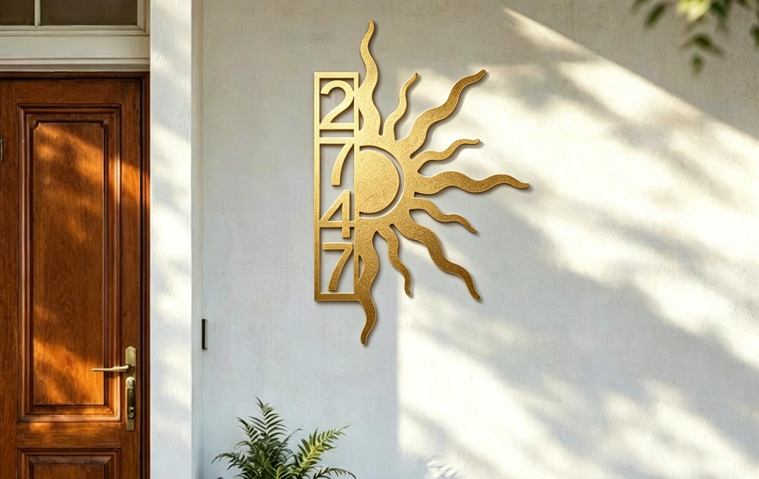 Sunburst Metal Address Sign, Modern House Number Plaque, Artistic ...