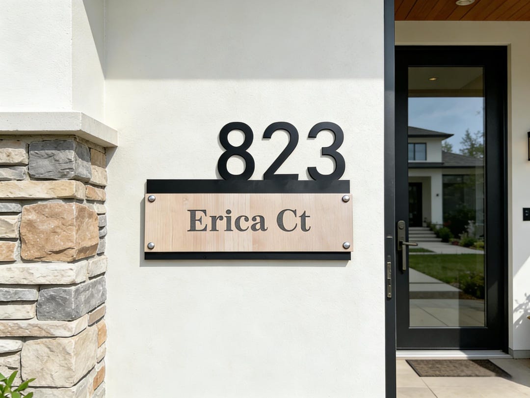 Modern Wood Address Sign, Custom House Number Sign, Wooden Door Plaque ...