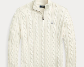 Polo Ralph Lauren kabelgebreide trui met kwartrits katoenen herentrui Preppy klassieke trui