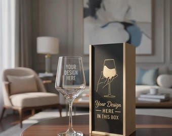 Personalisierte Holzbox mit graviertem Weinglas – Individuelles Geschenkset