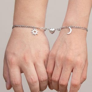 Sol Måne Pararmband Magnetisk Berlock Rostfritt Stål Matchande Smyckeset för Män Kvinnor