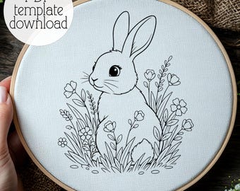 Floral Bunny Hand Embroidery Pattern| Floral Rabbit Animal Hand Embroidery hoop art | Beginner Friendly Embroidery | Instant Download