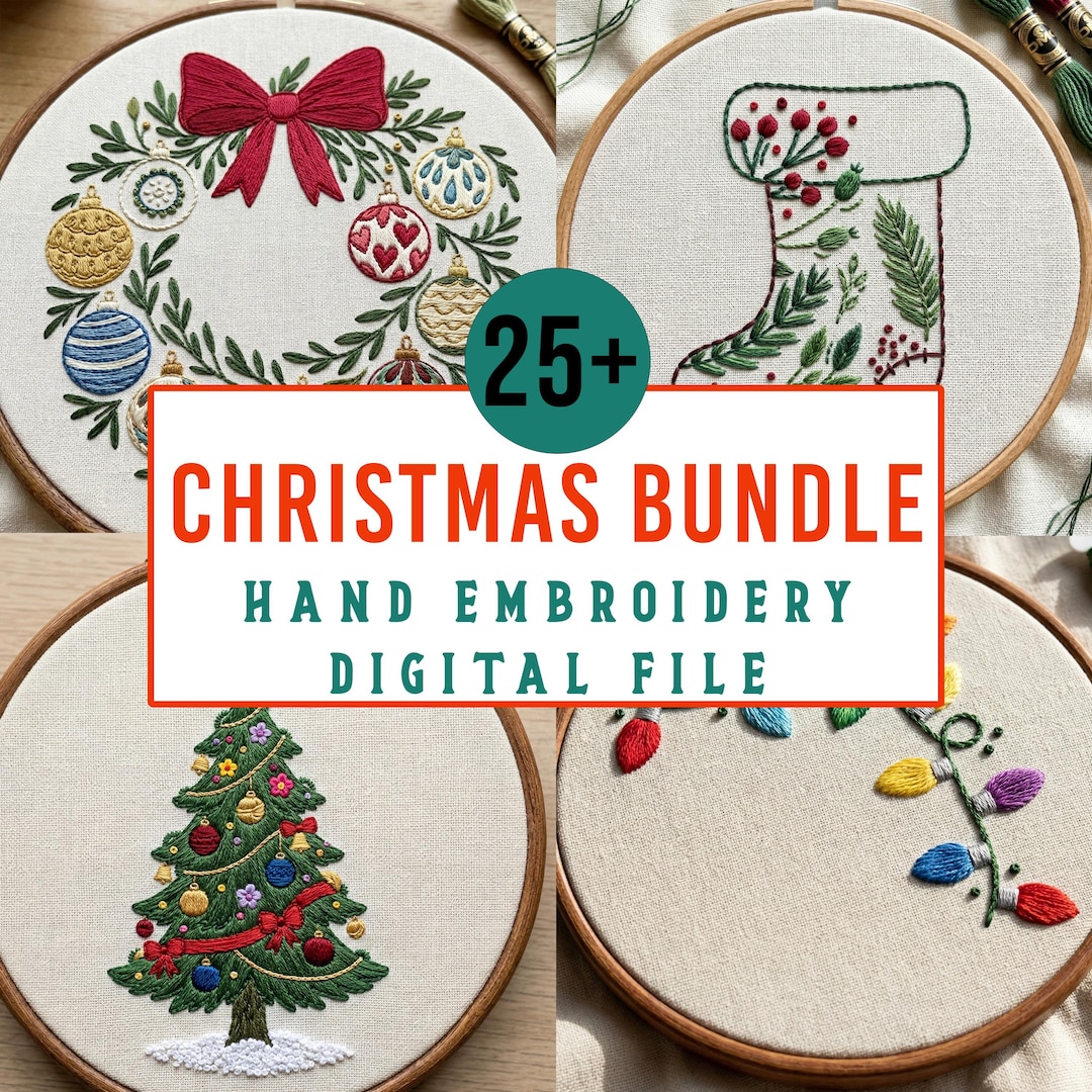 Christmas Embroidery Patterns Bundle | 25+ Holiday Designs PDF | Hand ...