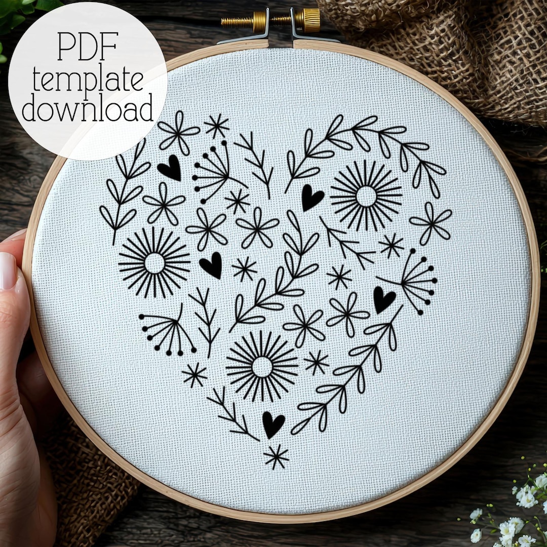 Floral Heart Hand Embroidery Pattern|valentine Day, Wedding Decor ...