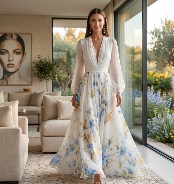 boho floral wedding guest dress White Maxi Dress, Cottagecore Gown, Elegant Dress, Flowy Bohemian Summer Dress, Romantic Floral Maxi Women 2 Burgundy Fashion Photos industrial Color:Natural Wood day comfort and stylish