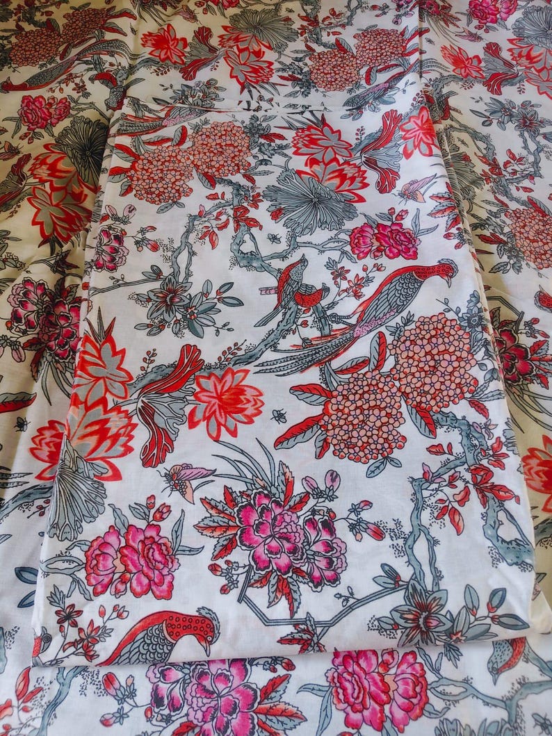 Indian Bird Print Cotton Fabric ; Dressmaking & Home Decor - Etsy