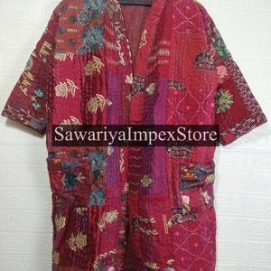Giacca patchwork Kantha fatta a mano, cappotto boho in cotone ricamato da donna, capo unico per festival in stile bohémien, regalo per spiriti liberi