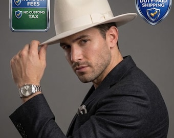 男女兼用ホワイトフェドラハット｜硬めのつば広ハット｜ブライズメイド・グルームズマン用アクセサリー