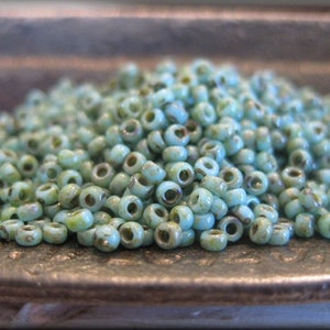 Size 15/0 Miyuki Round Seed Beads -  Blue Turquoise Picasso, 10 grams