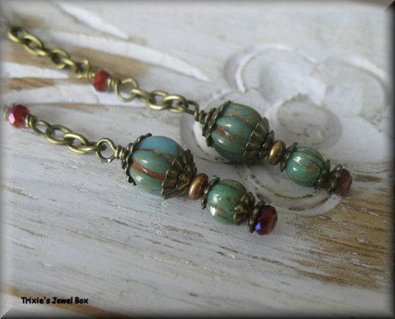 Bronze Dangle Turquoise Blue plumb Bob Earrings Etsy