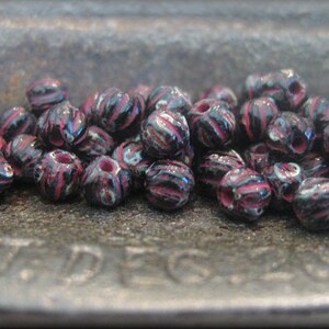 3mm Czech Glass Melon Bead - Jet Black Picasso with Red Wash, 50 Beads