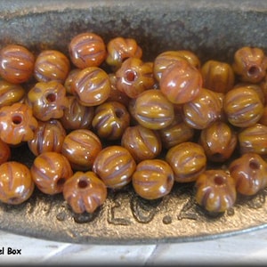 4mm Czech Glass Melon Bead - Pumpkin Picasso, 50 Beads