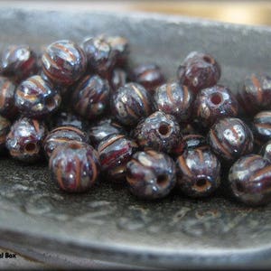 4mm Czech Glass Melon Bead - Transparent Garnet Picasso, 50 Beads