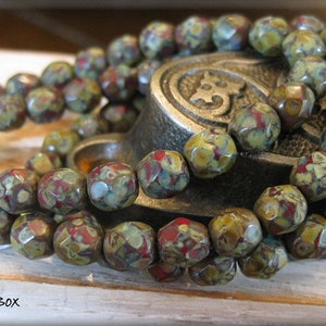 6mm Czech Glass Fire Polished Beads - Opaque Red with HEAVY Picasso Finish, 25 Beads