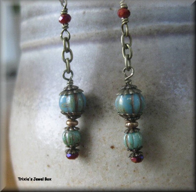 Bronze Dangle Turquoise Blue plumb Bob Earrings Etsy