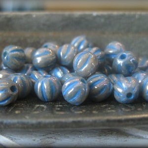 4mm Czech Glass Melon Bead - Coppery-Silver with Blue Wash, 50 Beads