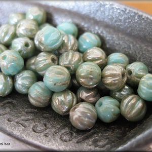 4mm Czech Glass Melon Bead - Blue-Green Turquoise Picasso, 50 Beads