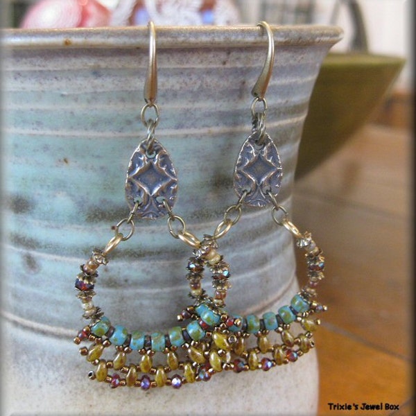 PATTERN - Crystals on the Edge Hoop Earrings Beadweaving Pattern - Digital Download!!