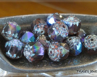 NEW SIZE! 8mm Faceted Cathedral Cut Beads - Transparent Amethyst Mulberry Purple with AB and Picasso Finishes, 15 Beads