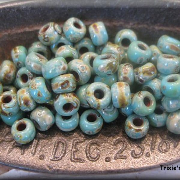 BACK IN STOCK! Size 6/0 Miyuki Seed Bead -  Blue Turquoise Picasso, 10 grams/approx. 134 beads