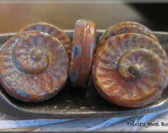 19mm Czech Glass Fossil Bead - Terra Cotta with Heavy Picasso, 1 Bead