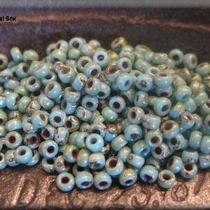 Size 11/0 Miyuki Round Seed Beads -  Blue Turquoise Picasso, 10 grams