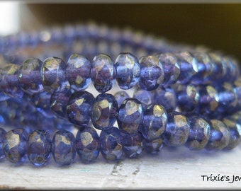 3mm x 2mm Czech Glass Rondelles -  Transparent Amethyst Purple With Golden Luster, 50 Beads