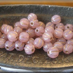4mm Czech Glass Melon Bead - Rose Opal with Gold Luster, 50 Beads