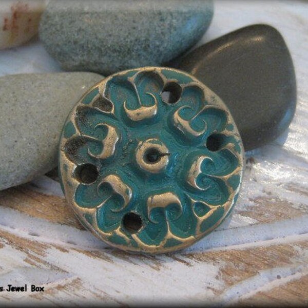 Handmade Solid Bronze Round Connector or Bracelet Component - Green Patina!