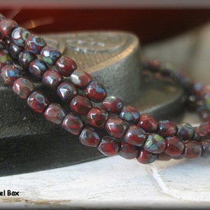 3mm Czech Glass Fire Polished Beads - Opaque Red Picasso, 50 Beads