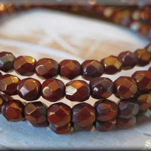 4mm Czech Glass Fire Polished Beads - Metallic Rust, 50 Beads