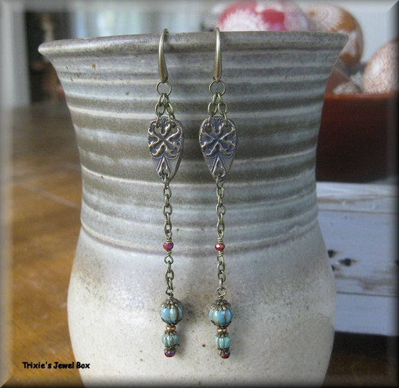 Bronze Dangle Turquoise Blue plumb Bob Earrings Etsy