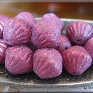 11mm Czech Glass Rustic Bicones - Fuchsia with Pink Metallic Wash, 5 Beads