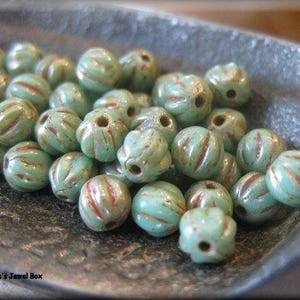 4mm Czech Glass Melon Bead - Green Turquoise Picasso, 50 Beads
