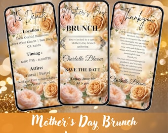 Florale Muttertags-Brunch-Video-Einladung, animierte Handy-Einladung (digitaler Download)