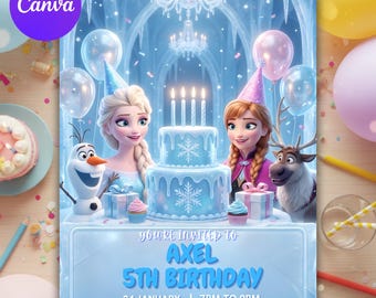 Frozen Birthday Invitation Template, Elsa Anna Party Invite, Editable Frozen Birthday Card, Winter Princess Invite